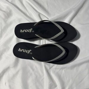 Reef Krystal Star Wedge Sandals Black w/ Silver Sparkle Strap Women’s Size 10